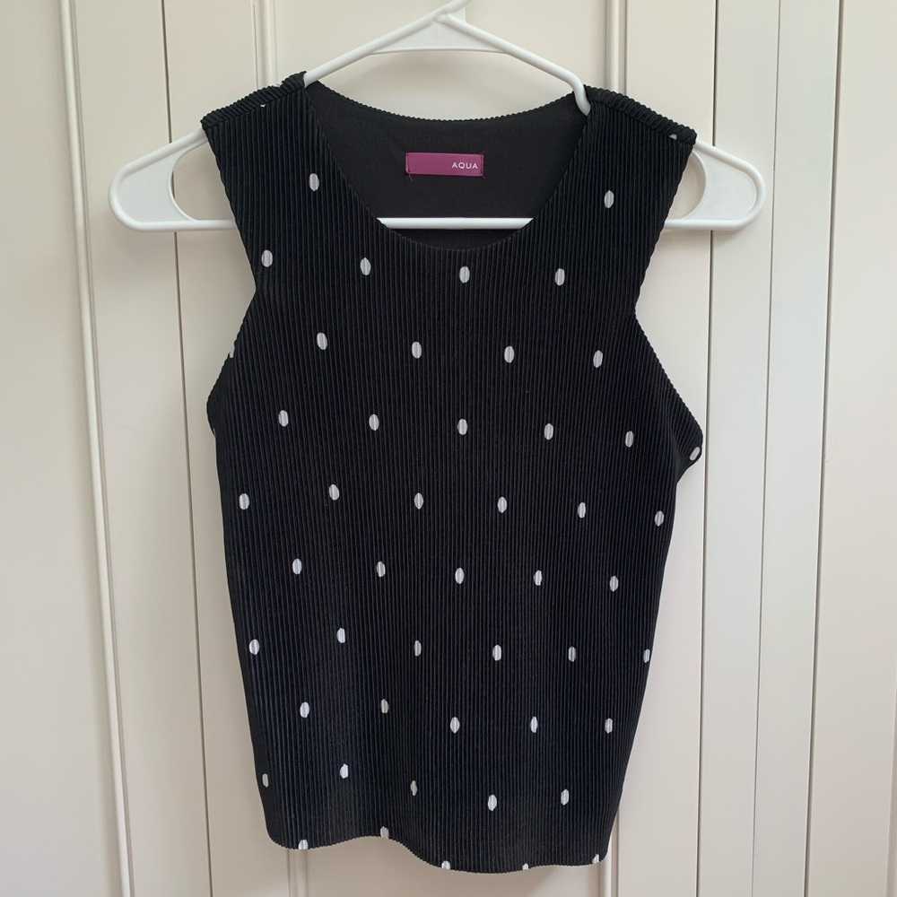 Aqua black polka dot top